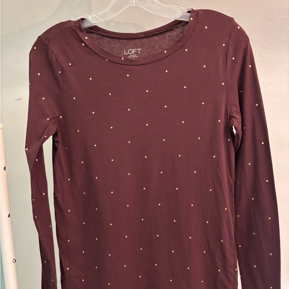 LOFT Maroon Long Sleeve Tee with Gold Dots